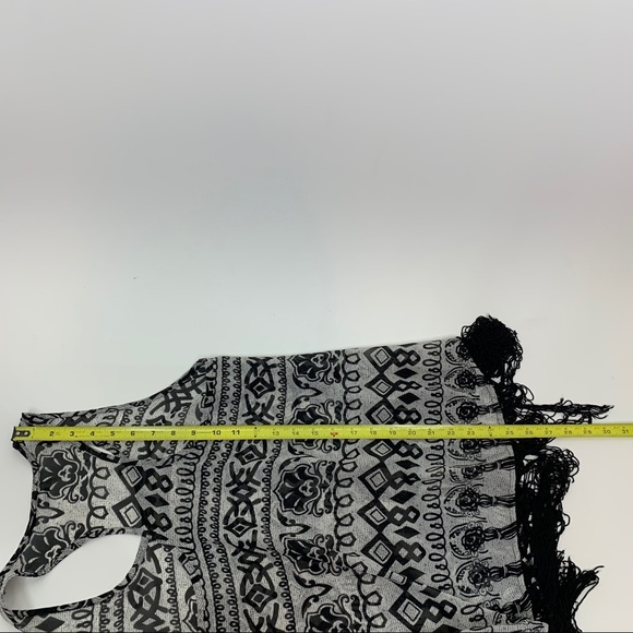 Charming Charlie Black Tribal Boho Racer Back Tassel Hem Tank Top Size XS - Picture 11 of 12